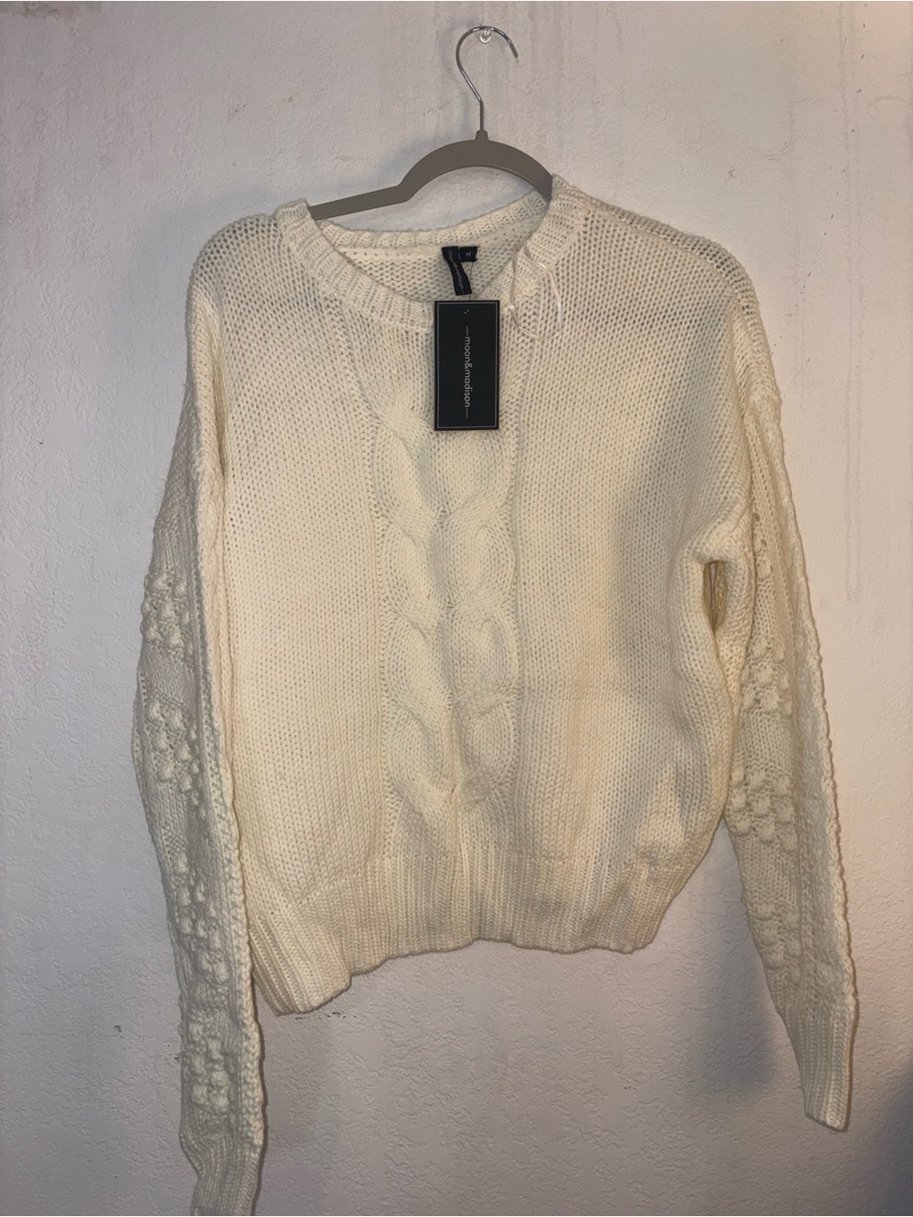 moon & madison Cream Cable Crewneck Sweater